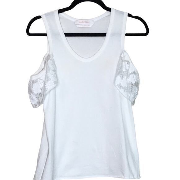 See By Chloe Size 36 White Cold Shoulder Floral Lace Ruffle Tank Top Romantic - Picture 12 of 16